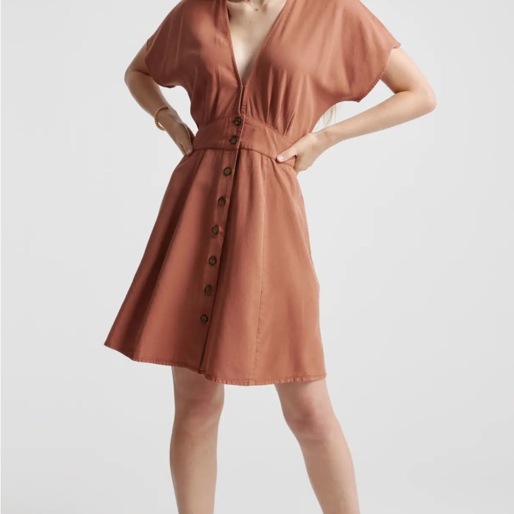 Quince Terracotta Vintage Wash Tencel Button Front Dress